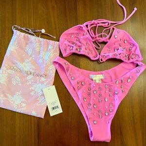 LoveShackFancy Pink Embellished Bikini
